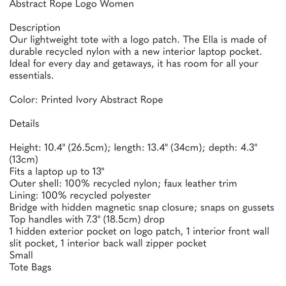 TORY BURCH ELLA SMALL PRINTED TOTE BAG IVORY ABSTRACT ROPE PATTERN - Picture 13 of 13